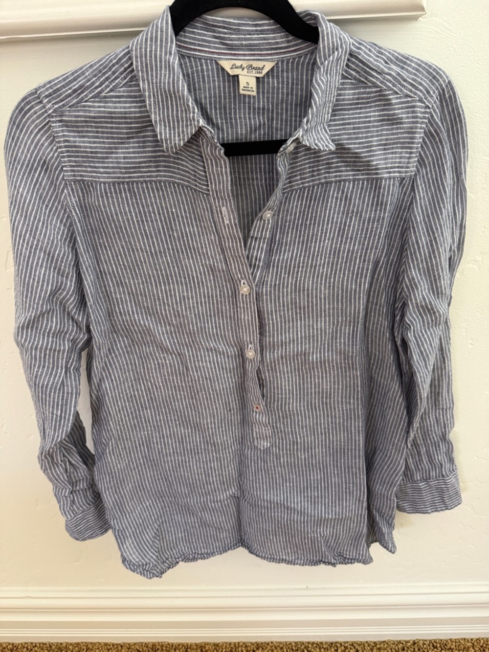 Lucky Brand Blue and White Striped Casual Button-Down Shirt